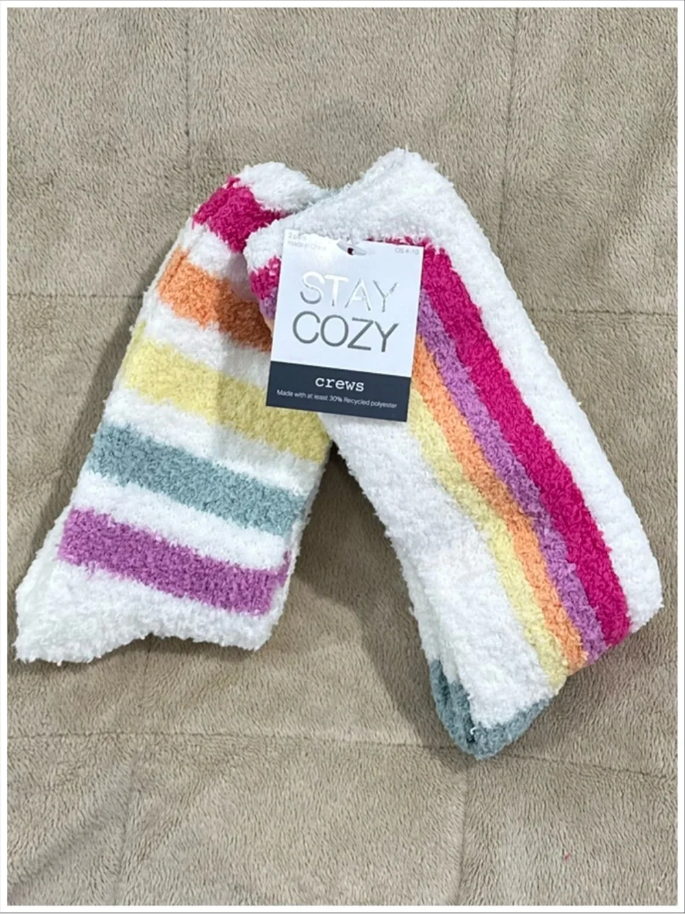Stay Cozy Striped Fuzzy Crew Socks ~ 2 Pack ~ NWT ~ Size OS 4-10 ~ Item #503